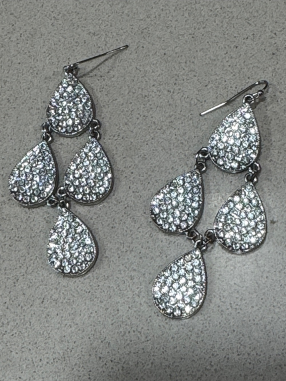 Sparkling Teardrop Dangle Earrings - Silver Crystal